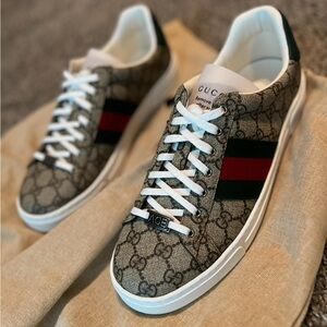 Gucci Brown and Green Sneakers with Monogram Pattern